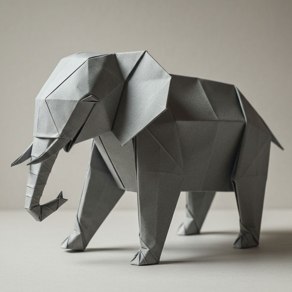 Elefante gris de origami