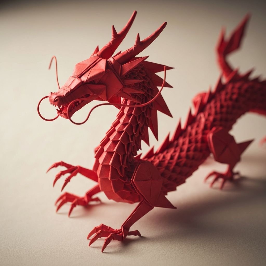 Dragón rojo de origami