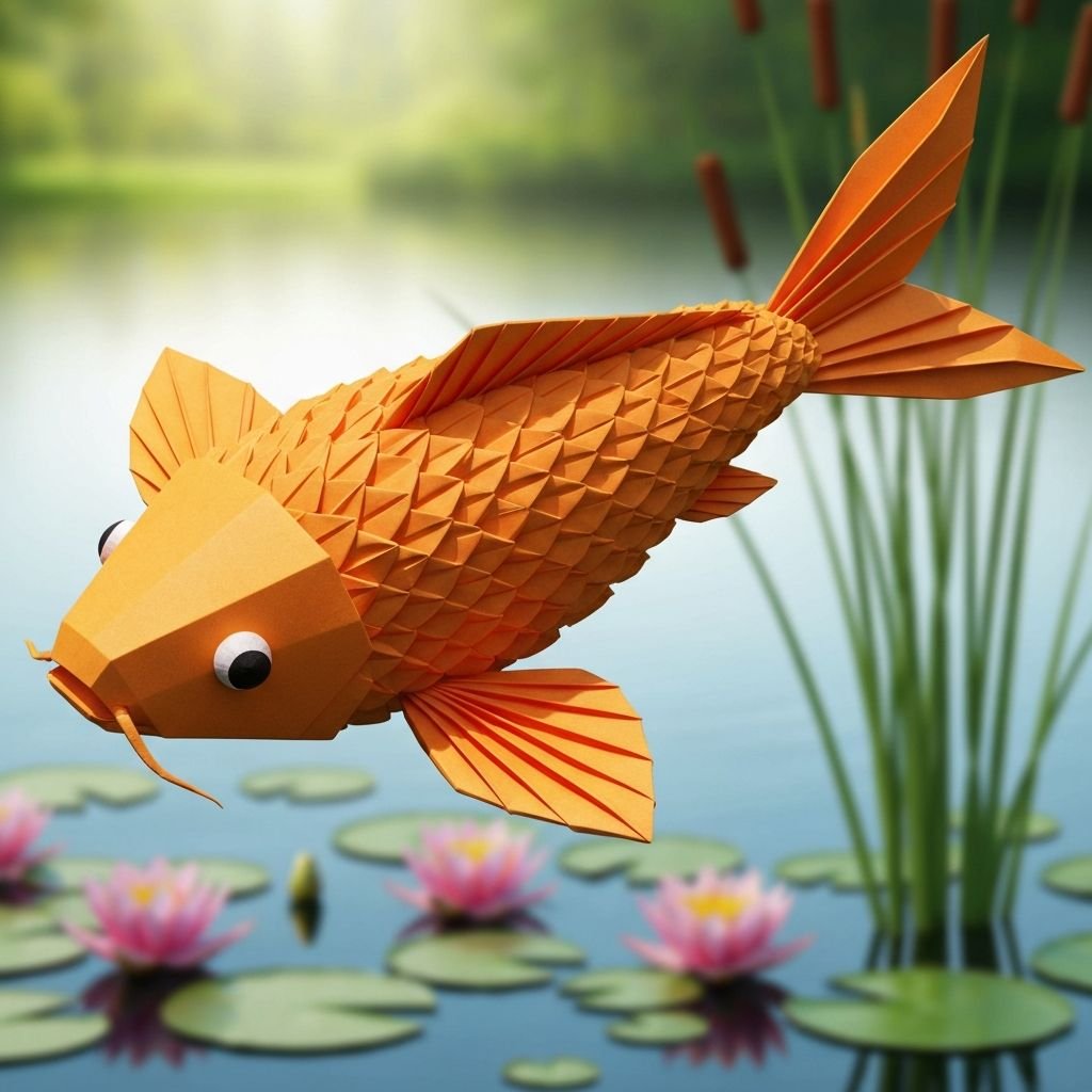 Pez koi naranja de origami